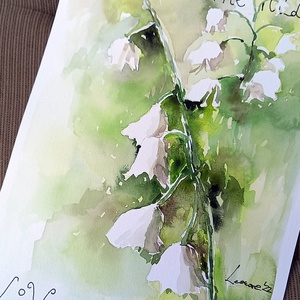 Tavaszi virágok akvarell motivációs szöveggel (keret nélkül)  Gyöngyvirág (Lily of the valley) - művészet - festmény - akvarell - Meska.hu