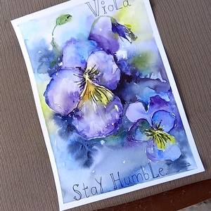 Tavaszi virágok akvarell motivációs szöveggel (keret nélkül)  Árvácska (Viola), Művészet, Festmény, Akvarell, Festészet, MESKA