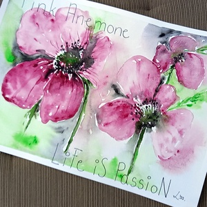 Tavaszi virágok akvarell motivációs szöveggel (keret nélkül)  Szellőrózsa (Anemone), Művészet, Festmény, Akvarell, Festészet, MESKA