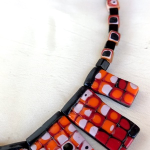 Vidám nyári polymer tarkaságok 1.  Red Squares szett - ékszer - nyaklánc - statement nyaklánc - Meska.hu