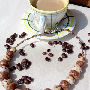 Coffee time! millefiori polymer nyaklánc - ékszer - nyaklánc - bogyós nyaklánc - Meska.hu