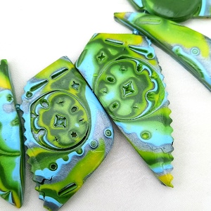 Hűsítő citrus mokume gane polymer clay nyaklánc egyedi medálgyöngyökkel - ékszer - nyaklánc - medálos nyaklánc - Meska.hu