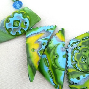 Hűsítő citrus mokume gane polymer clay nyaklánc egyedi medálgyöngyökkel - ékszer - nyaklánc - medálos nyaklánc - Meska.hu