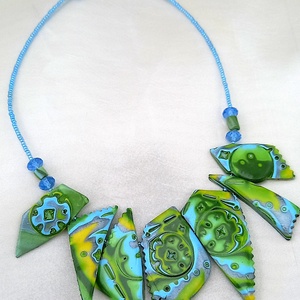 Hűsítő citrus mokume gane polymer clay nyaklánc egyedi medálgyöngyökkel - ékszer - nyaklánc - medálos nyaklánc - Meska.hu