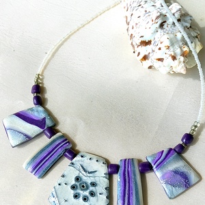 Cool summer mokume gane polymer clay nyaklánc egyedi medálgyöngyökkel - ékszer - nyaklánc - medálos nyaklánc - Meska.hu
