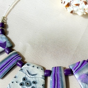 Cool summer mokume gane polymer clay nyaklánc egyedi medálgyöngyökkel - ékszer - nyaklánc - medálos nyaklánc - Meska.hu