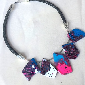 Szürreális kapcsolatok mokume gane polymer clay nyaklánc egyedi medálgyöngyökkel - ékszer - nyaklánc - medálos nyaklánc - Meska.hu