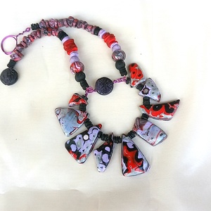 Harlekin mokume gane polymer clay nyaklánc egyedi medálgyöngyökkel, Ékszer, Nyaklánc, Medálos nyaklánc, Ékszerkészítés, Gyurma, MESKA