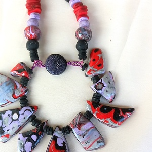 Harlekin mokume gane polymer clay nyaklánc egyedi medálgyöngyökkel - ékszer - nyaklánc - medálos nyaklánc - Meska.hu