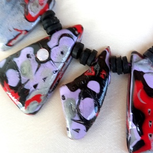 Harlekin mokume gane polymer clay nyaklánc egyedi medálgyöngyökkel - ékszer - nyaklánc - medálos nyaklánc - Meska.hu