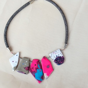 Szürreális kapcsolatok 2. verzió mokume gane polymer clay nyaklánc egyedi medálgyöngyökkel - ékszer - nyaklánc - medálos nyaklánc - Meska.hu