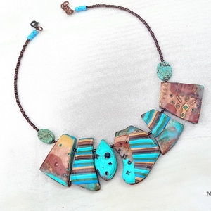 Sea and sand mokume gane polymer clay nyaklánc egyedi medálgyöngyökkel - Meska.hu