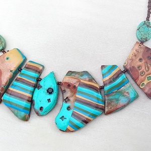 Sea and sand mokume gane polymer clay nyaklánc egyedi medálgyöngyökkel - ékszer - nyaklánc - medálos nyaklánc - Meska.hu