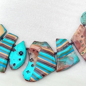 Sea and sand mokume gane polymer clay nyaklánc egyedi medálgyöngyökkel - ékszer - nyaklánc - medálos nyaklánc - Meska.hu