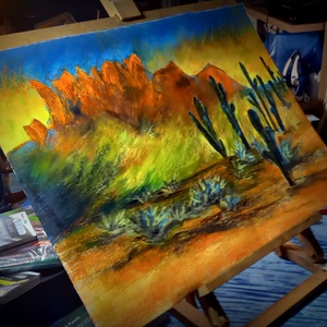 Arizonai napfelkelte nagyméretű porpasztell-olajpasztell mixed media festmény keret nélkül - művészet - festmény - pasztell - Meska.hu