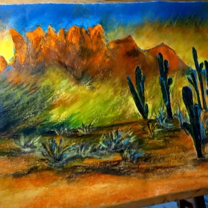 Arizonai napfelkelte nagyméretű porpasztell-olajpasztell mixed media festmény keret nélkül - művészet - festmény - pasztell - Meska.hu