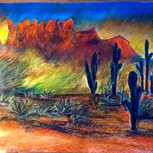 Arizonai napfelkelte nagyméretű porpasztell-olajpasztell mixed media festmény keret nélkül - művészet - festmény - pasztell - Meska.hu