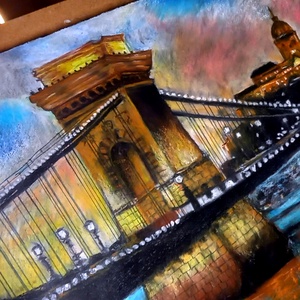 Kigyúltak már az esti fények... nagyméretű porpasztell-olajpasztell mixed media festmény keret nélkül - művészet - festmény - pasztell - Meska.hu