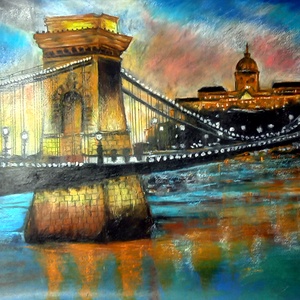 Kigyúltak már az esti fények... nagyméretű porpasztell-olajpasztell mixed media festmény keret nélkül - művészet - festmény - pasztell - Meska.hu