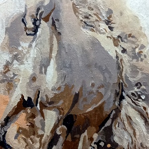 A lovacska elszaladt akril festmény vásznon, kísérő karton kerettel, ezüst sziluett díszekkel, keret nélkül - művészet - festmény - akril - Meska.hu