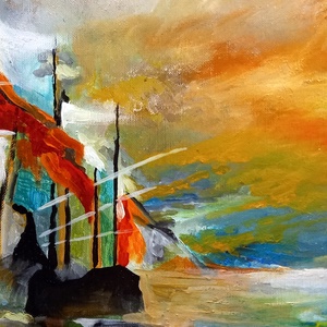 Bárkák apálykor olaj-akril mixed media festmény vászonkartonra, keret nélkül - művészet - festmény - olajfestmény - Meska.hu