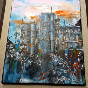 A felkelő Nap háza akrilfestmény fekete feszített vásznon, 25x30, keret nélkül - művészet - festmény - akril - Meska.hu