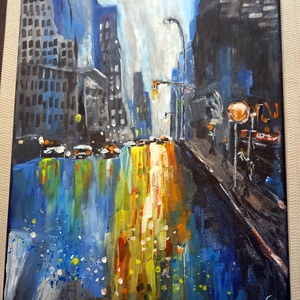 Éjszakai sugárút akrilfestmény fekete feszített vásznon, 25x30, keret nélkül - művészet - festmény - akril - Meska.hu