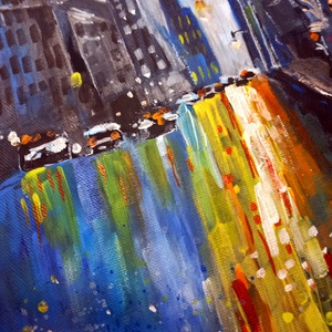 Éjszakai sugárút akrilfestmény fekete feszített vásznon, 25x30, keret nélkül - művészet - festmény - akril - Meska.hu