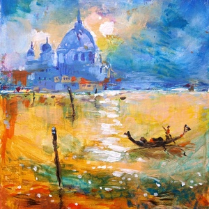 Gondola song akrilfestmény sima fehér feszített vásznon, 25x30, keret nélkül - Meska.hu