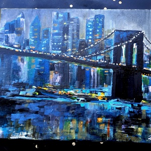 Éjszaka Brooklynban akrilfestmény fekete feszített vásznon, 25x30, keret nélkül - művészet - festmény - akril - Meska.hu