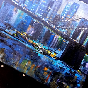 Éjszaka Brooklynban akrilfestmény fekete feszített vásznon, 25x30, keret nélkül - művészet - festmény - akril - Meska.hu
