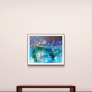 A Temzén akrilfestmény sima fehér feszített vásznon, 25x30, keret nélkül, Művészet, Festmény, Akril, Festészet, MESKA