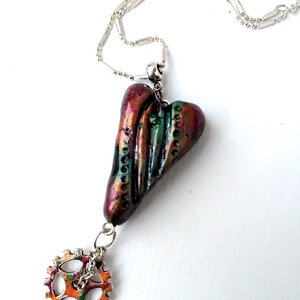 Az idő megy, a szerelem örök Valentin napi szív medál rövid láncon, köszönőkártyával - ékszer - nyaklánc - medálos nyaklánc - Meska.hu