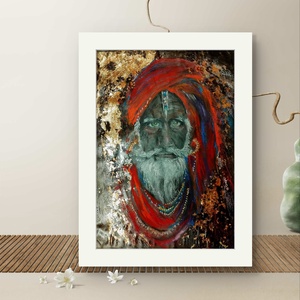 A Guru mixed media pasztell-akril-goldfoil festmény pasztellpapíron, kartonra kasírozva, keret nélkül, A3 - művészet - festmény - festmény vegyes technika - Meska.hu