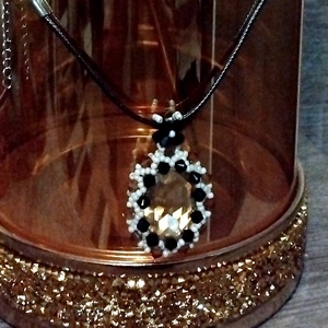 Golden Honeymoon óriás Swarovski baguette medál gyöngybefoglalással - ékszer - nyaklánc - medálos nyaklánc - Meska.hu