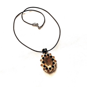 Golden Honeymoon óriás Swarovski baguette medál gyöngybefoglalással, Ékszer, Nyaklánc, Medálos nyaklánc, Ékszerkészítés, Gyöngyfűzés, gyöngyhímzés, MESKA