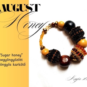 Sugar honey begyöngyözött gyöngyös karkötő, gumírozott, Ékszer, Karkötő, Gyöngyös karkötő, Ékszerkészítés, Gyöngyfűzés, gyöngyhímzés, MESKA