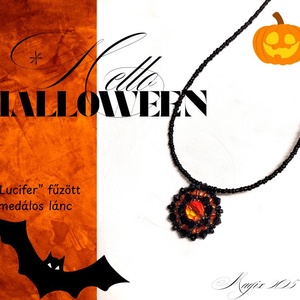 Lucifer Swarovski fűzött medálos nyaklánc, félhosszú, Ékszer, Nyaklánc, Medálos nyaklánc, Gyöngyfűzés, gyöngyhímzés, Ékszerkészítés, MESKA