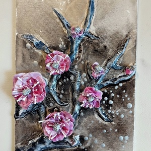 Sakura 1. agyagkép levegőn száradó agyagból kasírozott vásznon, keret nélkül, 24x16 - Meska.hu