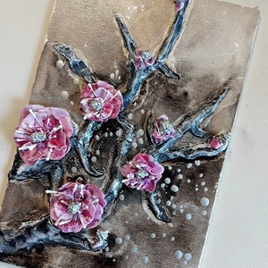 Sakura 1. agyagkép levegőn száradó agyagból kasírozott vásznon, keret nélkül, 24x16 - művészet - festmény - festmény vegyes technika - Meska.hu