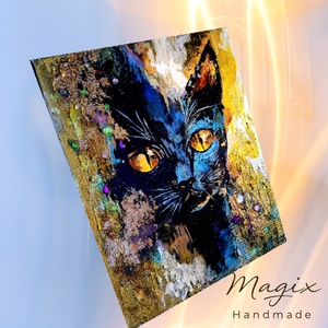 Lucifer mixed media aranyfóliás akril festmény feszített vásznon, 20x30, keret nélkül, Művészet, Festmény, Festmény vegyes technika, Festészet, MESKA