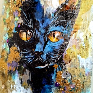 Lucifer mixed media aranyfóliás akril festmény feszített vásznon, 20x30, keret nélkül - művészet - festmény - festmény vegyes technika - Meska.hu