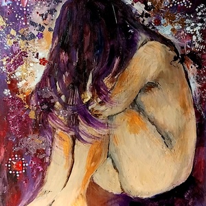 Depresszió mixed media metálfóliás akril festmény feszített vásznon, 30x40, keret nélkül - művészet - festmény - festmény vegyes technika - Meska.hu