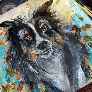 A kutya neve: Sly mixed media akril festmény; 40x40; keret nélkül - művészet - festmény - festmény vegyes technika - Meska.hu