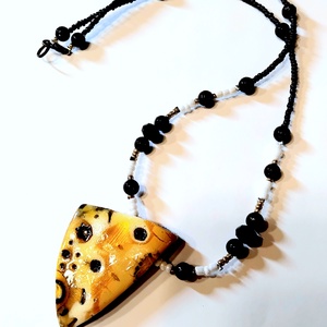 Arany pillanatok mokume gane polymer clay medálgyöngyös nyaklánc ónixgyöngyös láncon, Ékszer, Nyaklánc, Medálos nyaklánc, Ékszerkészítés, Gyurma, MESKA