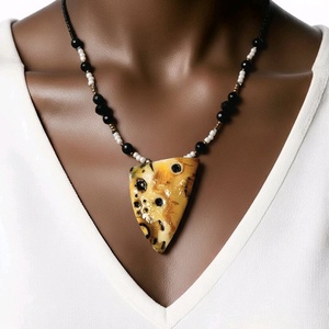 Arany pillanatok mokume gane polymer clay medálgyöngyös nyaklánc ónixgyöngyös láncon - ékszer - nyaklánc - medálos nyaklánc - Meska.hu