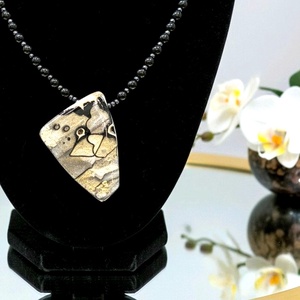 Ezüst pillanatok mokume gane polymer clay medálgyöngyös nyaklánc ónixgyöngyös láncon - ékszer - nyaklánc - medálos nyaklánc - Meska.hu