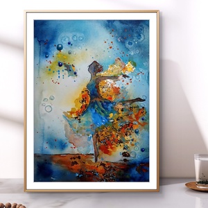 A táncos akvarell festmény arany füstfóliával, A5-ös, keret nélkül, Művészet, Festmény, Akvarell, Festészet, MESKA