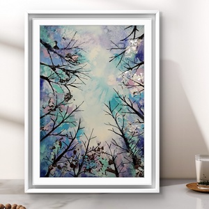 Téli fák akvarell festmény ezüst füstfóliával, A5-ös, keret nélkül, Művészet, Festmény, Akvarell, Festészet, MESKA