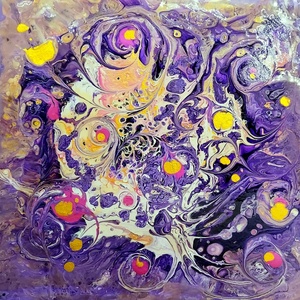 Olvadás pouring akril festmény vastag MDF lapon, akasztó és keret nélkül, 25x25 cm-es - művészet - festmény - akril - Meska.hu